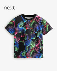 NEXT BLACK OVERSIZED NEON GAMING PRINTED T-SHIRT