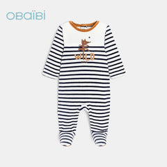 OBAIBI FOX STRIPED VELVET OVERALL ROMPER