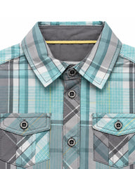 OKAIDI AQUA & GREY CHECKERED LONG SLEEVE SHIRT