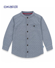 OKAIDI BLUE MICRO PRINT MANDARIN COLLAR SHIRT