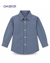 OKAIDI BLUE MINI PRINT LONG SLEEVE SHIRT