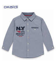 OKAIDI BLUE PINSTRIPE N.Y. GREAT CITY LONG SLEEVE SHIRT