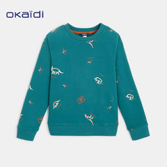 OKAIDI GREEN PRINTED FLEECE SWEATSHIRT