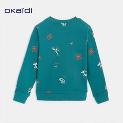 OKAIDI GREEN PRINTED FLEECE SWEATSHIRT