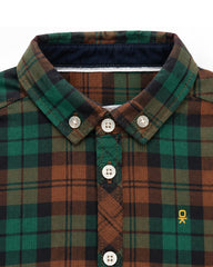 OKAIDI GREEN & BROWN TARTAN CHECK LONG SLEEVE SHIRT