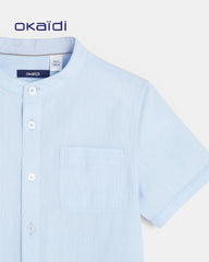 OKAIDI LIGHT BLUE MANDARIN COLLAR SHORT SLEEVE SHIRT