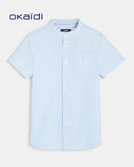 OKAIDI LIGHT BLUE MANDARIN COLLAR SHORT SLEEVE SHIRT