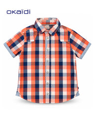OKAIDI ORANGE & NAVY CHECK SHORT SLEEVE SHIRT
