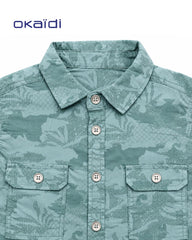 OKAIDI SAGE GREEN TROPICAL PRINT LONG SLEEVE SHIRT