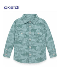 OKAIDI SAGE GREEN TROPICAL PRINT LONG SLEEVE SHIRT