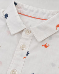 OKAIDI WHITE ANIMAL PRINT MANDARIN COLLAR SHIRT