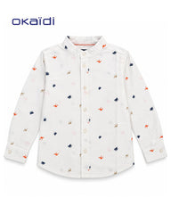 OKAIDI WHITE ANIMAL PRINT MANDARIN COLLAR SHIRT
