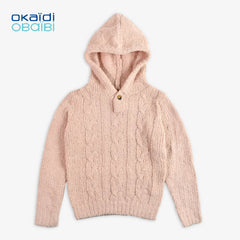 OKAIDI LIGHT PINK TEXTURED SWEATER WITH HOOD