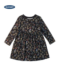 OLD NAVY BLACK FLORAL PRINTED LONG SLEEVE DRESS