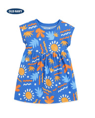 OLD NAVY BLUE OVERALL PRINTED SHORT SLEEVE DRESS