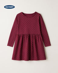 OLD NAVY BURGUNDY DOTTED LONG SLEEVE DRESS