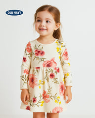 OLD NAVY FLORAL LONG SLEEVE TODDLER DRESS
