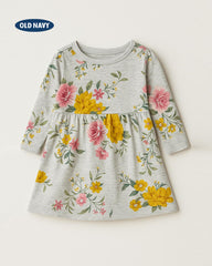 OLD NAVY GREY FLORAL PRINT LONG SLEEVE DRESS