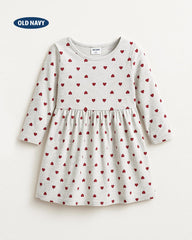OLD NAVY LIGHT GREY HEARTS PRINT LONG SLEEVE DRESS