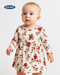 OLD NAVY OFF WHITE FLORAL PRINT LONG SLEEVE DRESS