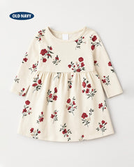 OLD NAVY OFF WHITE RED FLOWERS PRINT LONG SLEEVE DRESS