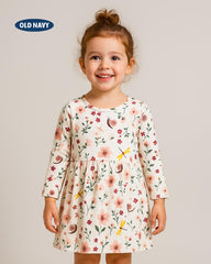 OLD NAVY SOFT CREAM FLORAL PRINTED LONG SLEEVE DRESS