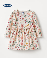 OLD NAVY SOFT CREAM FLORAL PRINTED LONG SLEEVE DRESS