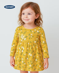 OLD NAVY YELLOW FLORAL PRINT LONG SLEEVE DRESS