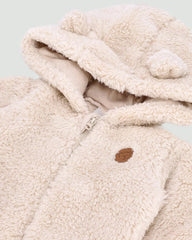 ONE TWO THREE BABY CREAM TEDDY BEAR FLEECE ROMPER
