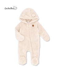 ONE TWO THREE BABY CREAM TEDDY BEAR FLEECE ROMPER