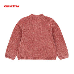 ORCHESTRA CHENILLE-KNIT PINK CARDIGAN WITH EMBROIDERED CROWN