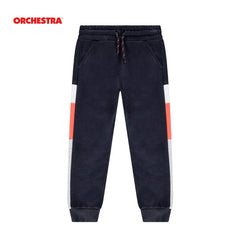 ORCHESTRA NAVY BLUE - ORANGE SIDE STRIPE FLEECE JOGGER TROUSER