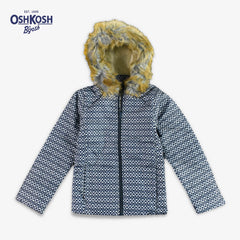 OSHKOSH DARK BLUE PRINTED ZIPPER HOOD JACKET
