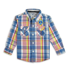 BRANDED BLUE AND YELLOW PATTERN SHIRT FOR BOYS