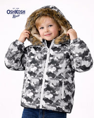 OSHKOSH GREY CAMOUFLAGE ZIPPER HOOD JACKET