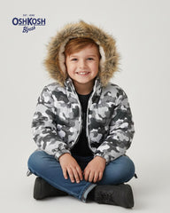 OSHKOSH GREY CAMOUFLAGE ZIPPER HOOD JACKET