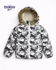 OSHKOSH GREY CAMOUFLAGE ZIPPER HOOD JACKET