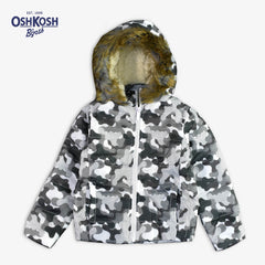 OSHKOSH GREY CAMOUFLAGE ZIPPER HOOD JACKET