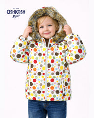 OSHKOSH WHITE DOTTED PRINT ZIPPER HOOD JACKET