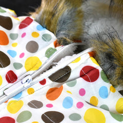 OSHKOSH WHITE DOTTED PRINT ZIPPER HOOD JACKET