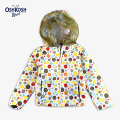 OSHKOSH WHITE DOTTED PRINT ZIPPER HOOD JACKET