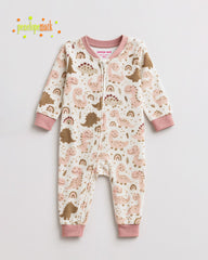 PENELOPE BEIGE DINO COZY PLUSH ZIP ROMPER