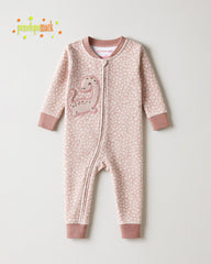 PENELOPE COZY PLUSH FLORAL DINO ZIP ROMPER