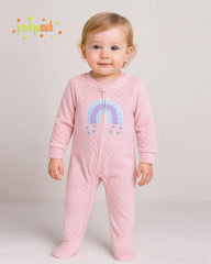 PENELOPE PINK COZY PLUSH RAINBOW FOOTED ZIP ROMPER