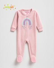 PENELOPE PINK COZY PLUSH RAINBOW FOOTED ZIP ROMPER