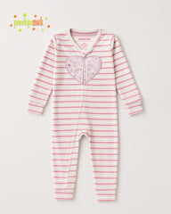 PENELOPE STRIPED COZY PLUSH HEART ZIP ROMPER