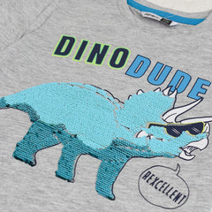 PEP&CO GREY DINO DUDE SEQUINED T-SHIRT