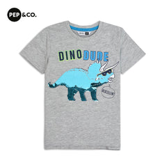 PEP&CO GREY DINO DUDE SEQUINED T-SHIRT