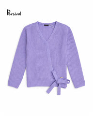 PERSIVAL LIGHT PURPLE KNIT WRAP CARDIGAN