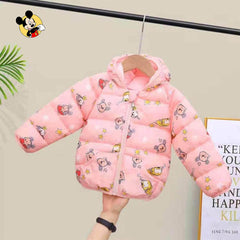 PINK MICKEY CARTOON ULTRA LIGHT WEIGHT PUFFER JACKET WITH HOOD